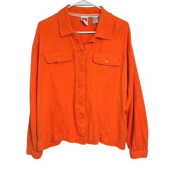 🤩HOST PICK⭐️Vintage Marisa Canvas Orange Button Sweatshirt Jacket 100% cotton L - Picture 6 of 8